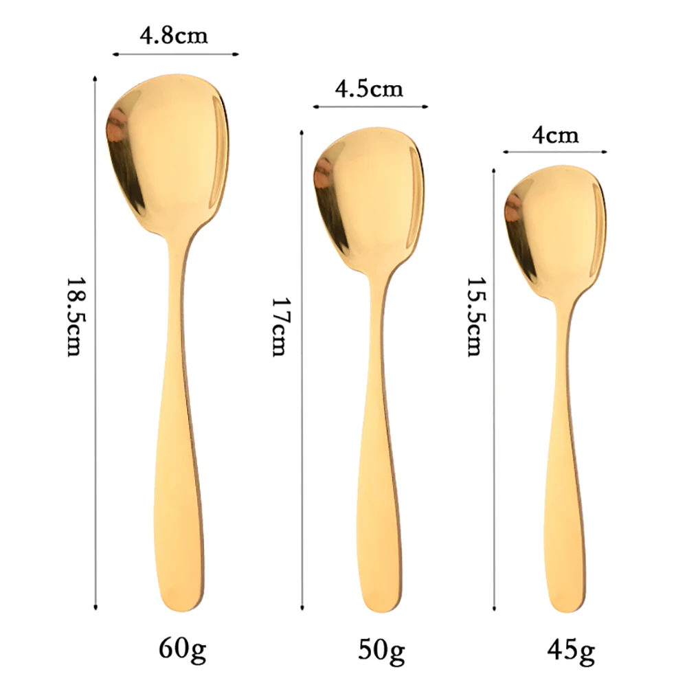 Gold Top Quality 18/10 Stainless Steel 3 Sizes Flat Spoons Dinnerware Set For Soup Stirring Spoon Flatware Kitchen Accessories