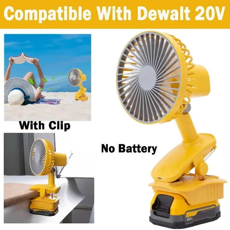 

3 Speeds Mini Cooling Fan Clip On Desk For Dewalt 18V Lithium Battery Stroller Portable (Not include battery)