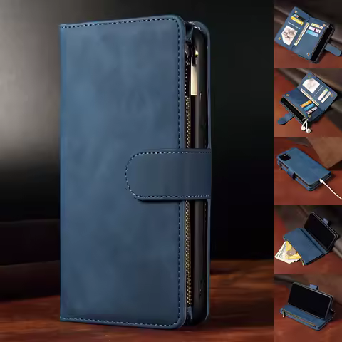 For Samsung Galaxy S23 S22 S21 S20FE S10 S9 S8 Plus Note 20 10 Pro Business Leather Cases Card Slot Zipper Wallet Phone Case