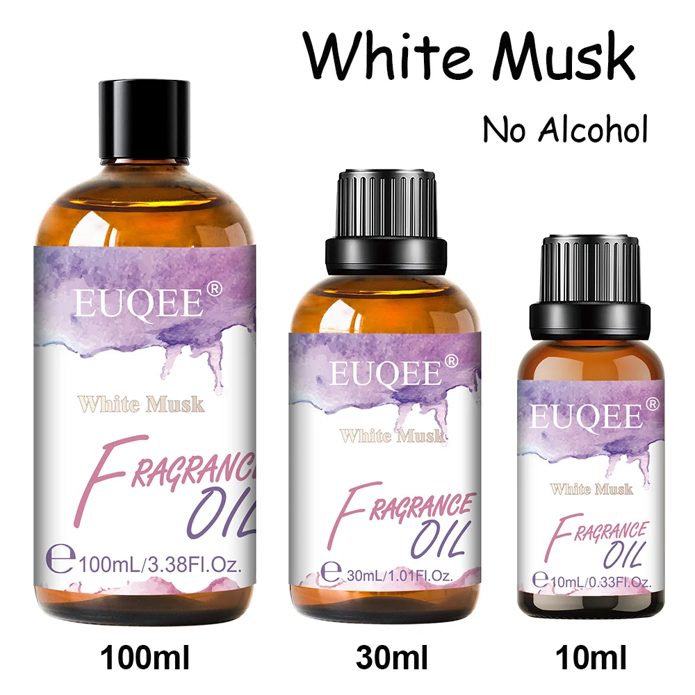 EUQEE 10 مللي 30 مللي 100 مللي مزيج الزيت العطري المسك الأبيض مسحوق الطفل اللوز والفانيليا زيت عطري لصنع الناشر شمعة الصابون