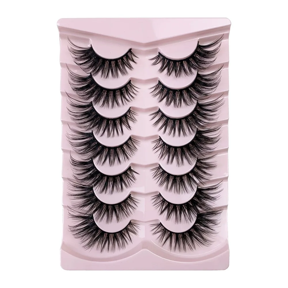 7 Pairs Simulation Eye Eyelashes Lashes Extension Eye Tail Lengthening Diagonal Fly Fake Lashes Reusable Curled Fluffy