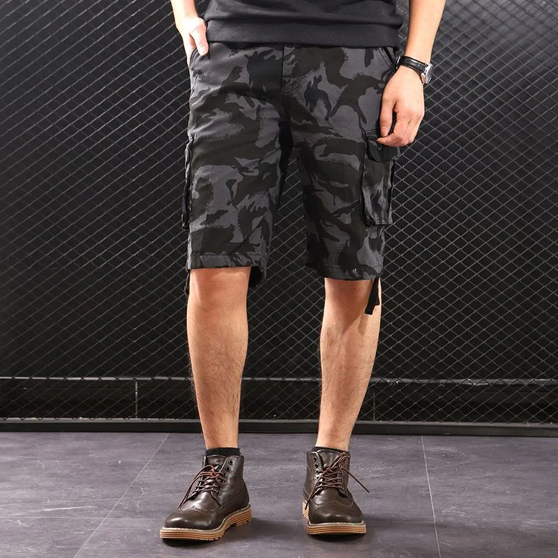 Hiking Male Bermuda Short Pants Camo Men's Cargo Shorts Combat Camouflage Elastic Waist Harajuku Loose Vintage Nylon Comfortable