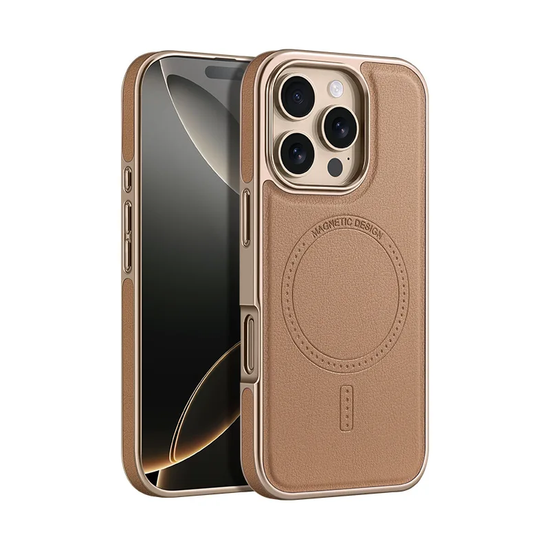 Сильный магнитный кожаный чехол для телефона для Iphone 17, 16, 15, 14, 13, Pro Max 16Pro 15Pro, гальванический чехол для телефона, ощущение кожи, чехол