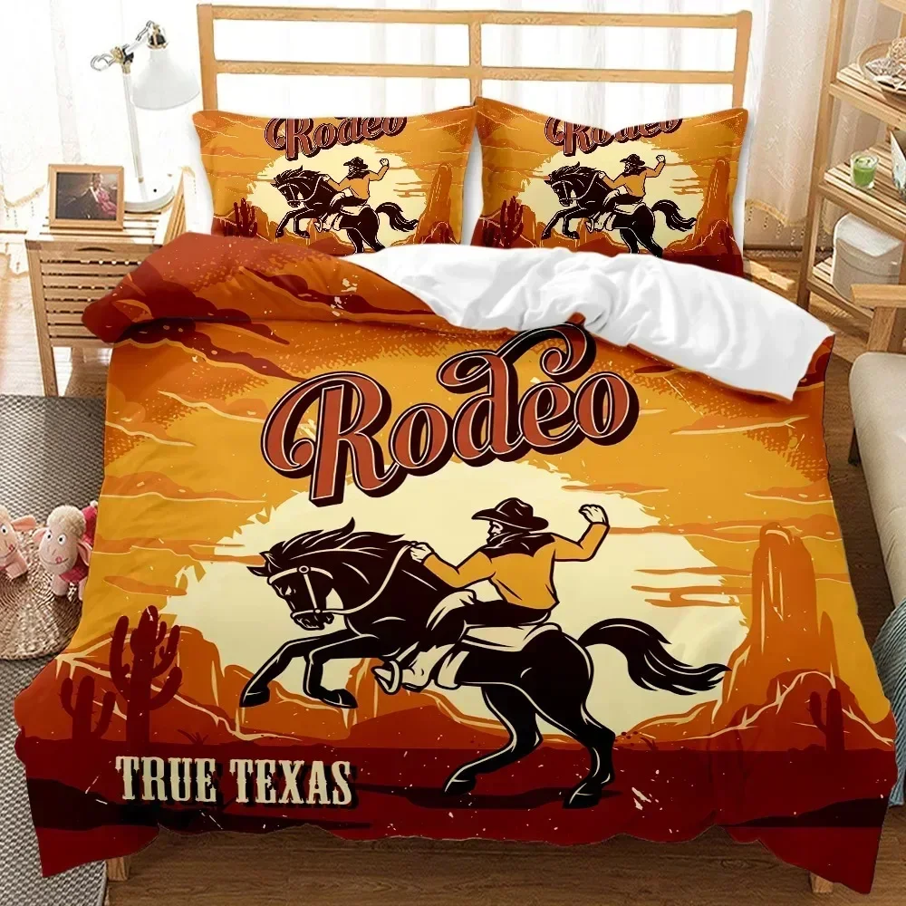Western Cowboy Sunset Scenery Bedding Set Boys Girls Twin Queen Size Duvet Cover Pillowcase Bed Kids Adult Home Textileextile