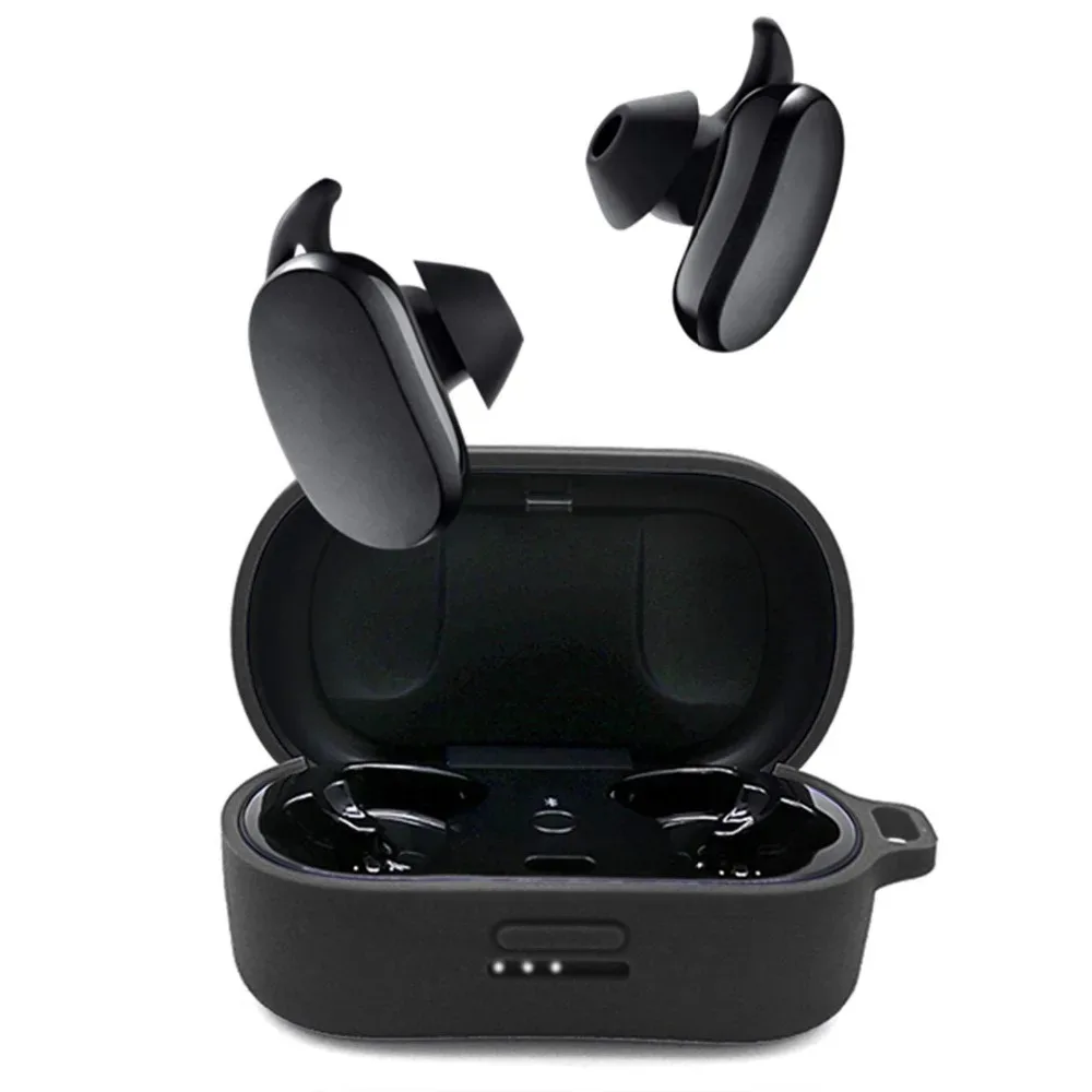 Pyłoszczelna, odporna na wstrząsy, ochronna silikonowa obudowa do bezprzewodowych słuchawek dousznych Bose QuietComfort z redukcją szumów i karabińczykiem