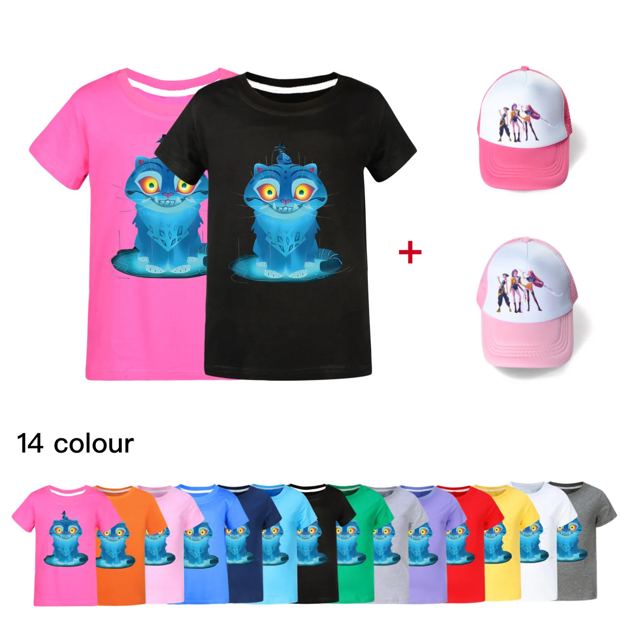 

Children Causal Tees T Shirt Kids KPop Demon Hunters Huntrix T-shirt Toddler Girls Short Sleeve Tops Boys Clothes +hat4845