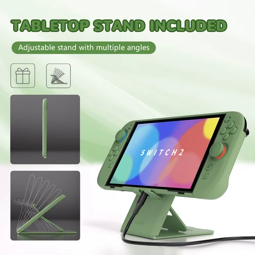 Imagen 2 del producto PlayVital Funda protectora de color sólido para Nintendo Switch 2, cubierta de agarre acoplable de carcasa dura antiarañazos con soporte plegable