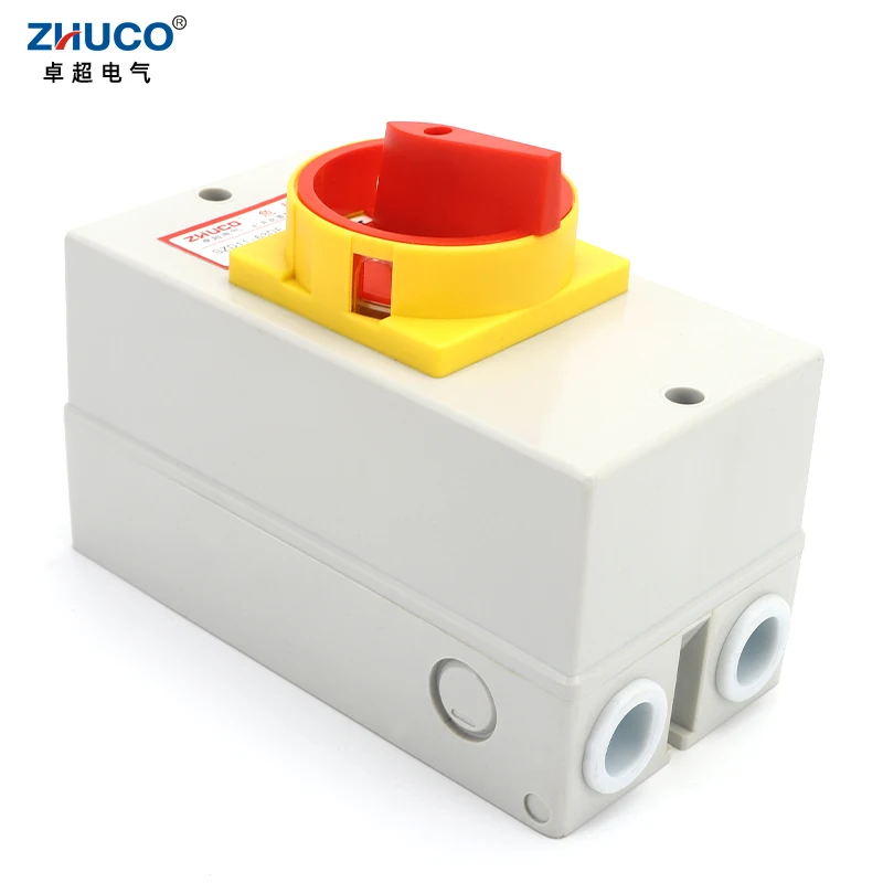 ZHUCO SZD11-63/300010-D 63A 3 Poles On-Off Isolator Load Break Switch With Pad Lock Rotary Cam Switch 3P With Waterproof Box