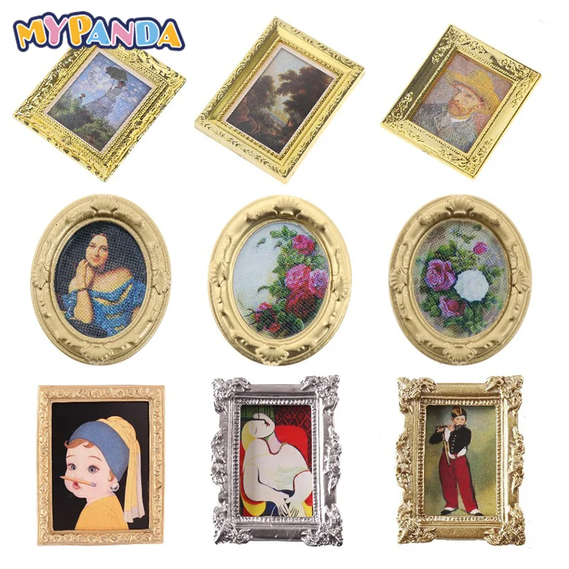 Mini Dollhouse Miniature Photo Frame Antique Manny Frame Oil Painting DIY Doll House Decorative Accessories