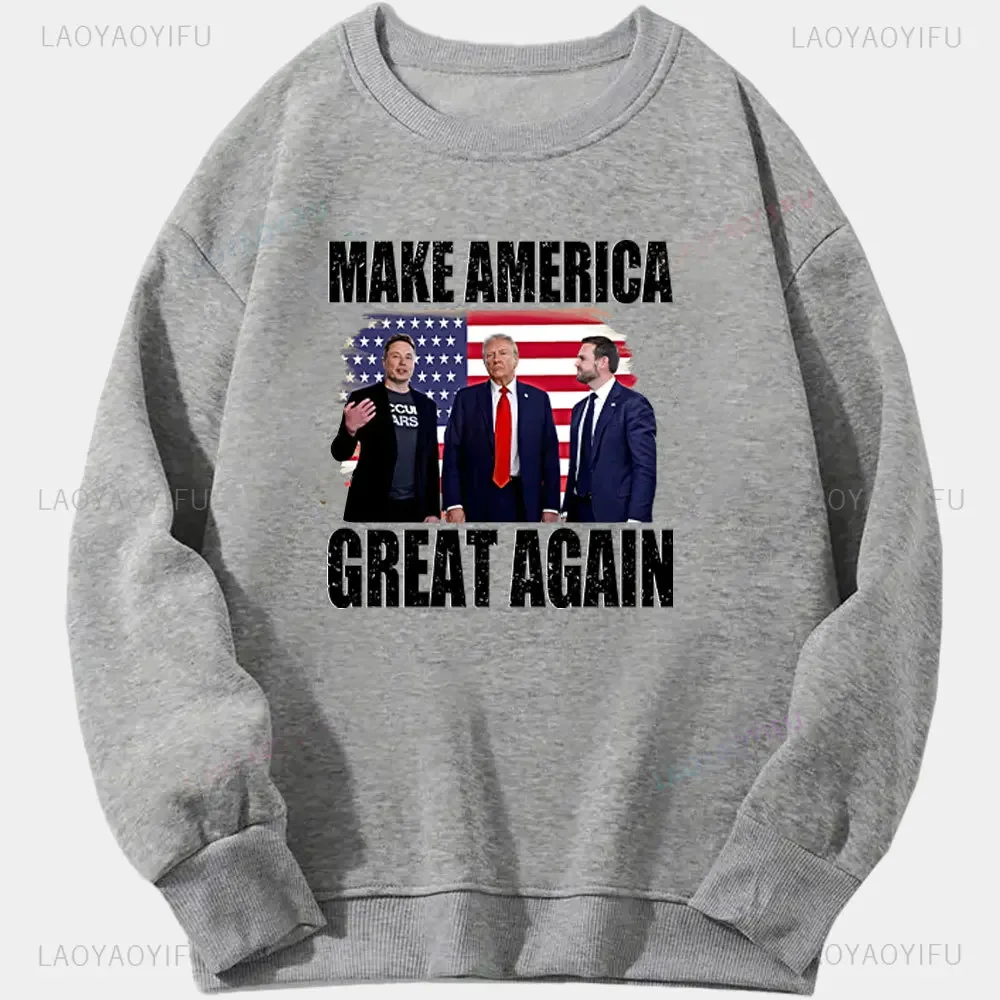 Donald Trump Elon Musk Make America Great Again Patriotic Printed Sweatshirt Woman Man Autumn and Winter Drop Shoulder Hoodie