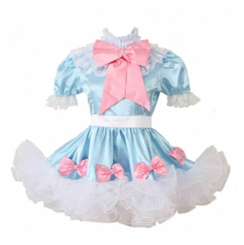 New Girl Satin Lockable Maid Bow Dress  Coaplsy Costume Clothes Any Size