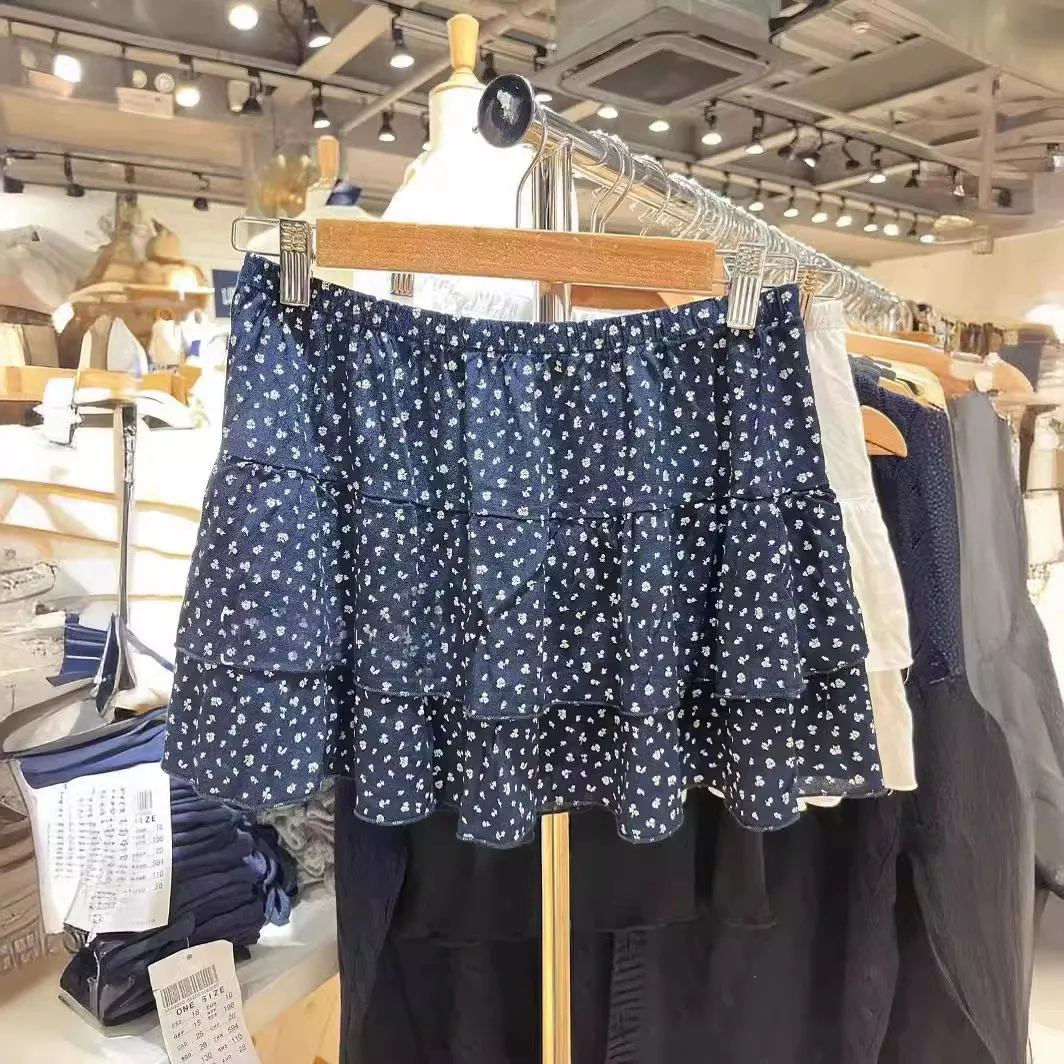 กระโปรงทรงเอเอวสูงลายดอกไม้ ยางยืด แบรนด์ใหม่สำหรับผู้หญิง กระโปรงทรงบอดี้ พลีททรงเค้ก ผ้าโพลีเอสเตอร์