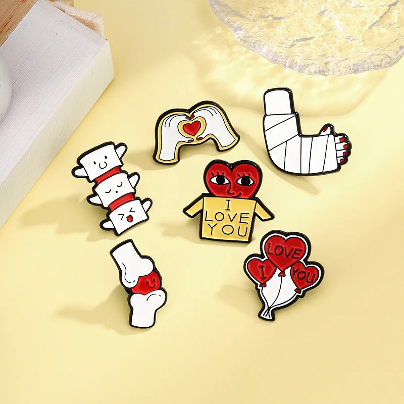 Arm fracture plaster fixation joint spinal creative badge I LOVE YOU love gift box brooch