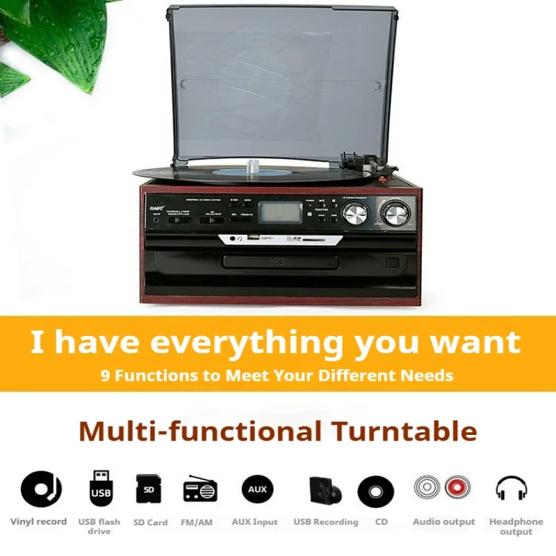 

Multi Function Vintage Portable Turntable Phonograph 3 Speed LP Player Built-in Speakers CD Cassette AM FM Radio USB