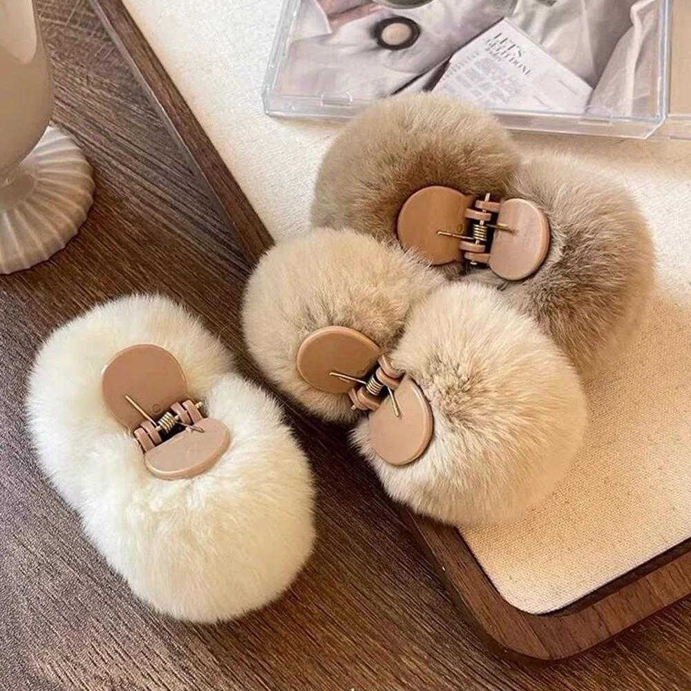 Double Sided Fur Ball Small Hair Clip Fluffy Grab Imitation Rabbit Fur Hair Claw Ponytail Clip Hair Accessories Крабик Для Волос