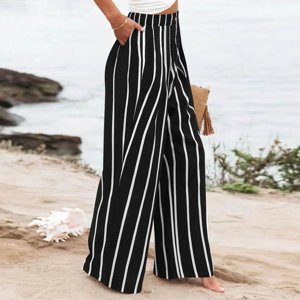 

Striped Print Wide-leg Trousers Chic Striped Print High Waist Wide Leg Trousers Elegant Summer Straight-leg Pants for Women