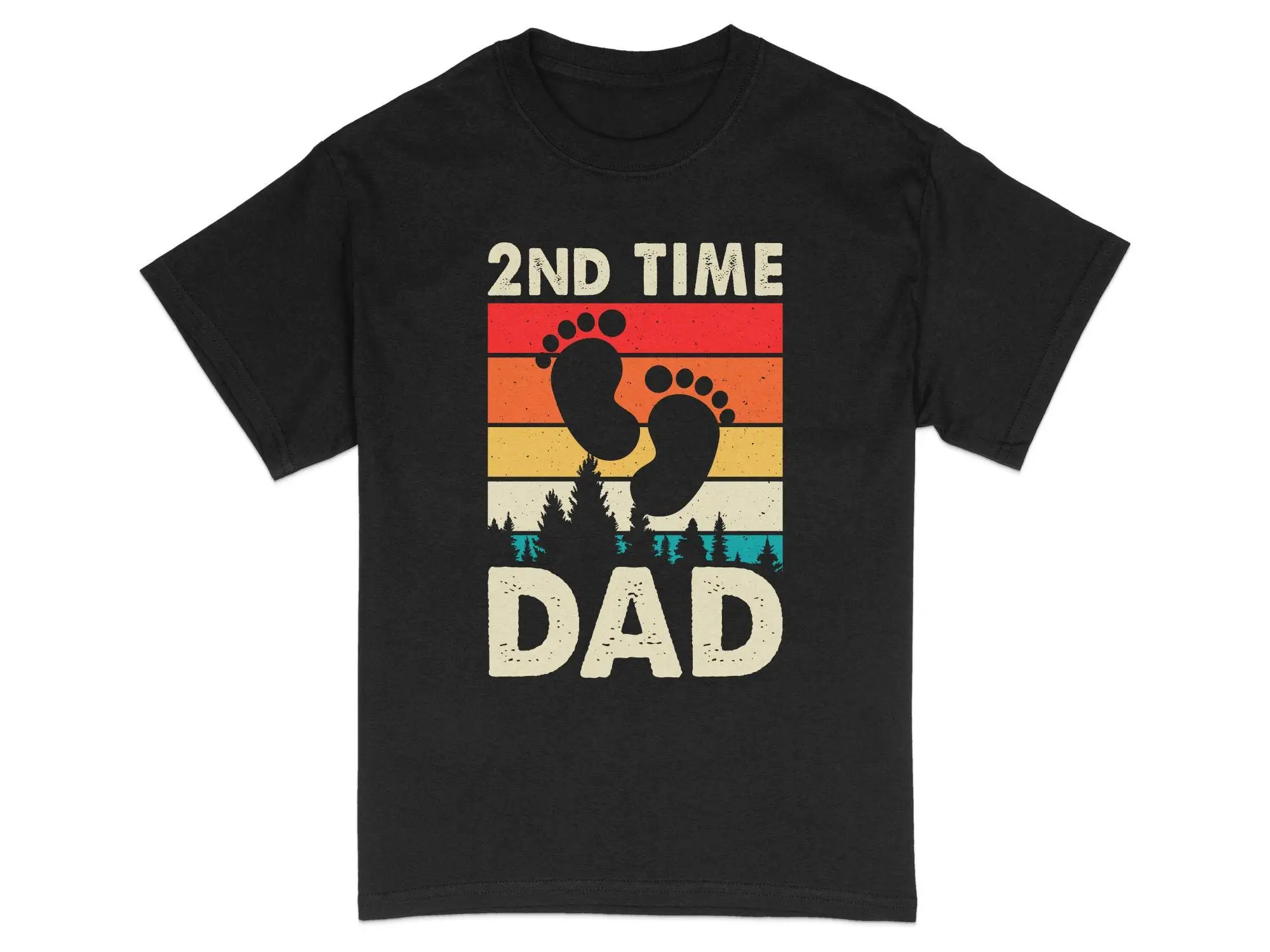 2nd Time Dad T Shirt New Father Vintage Baby Footprints Second Child Announcement Top Retro Fatherhood