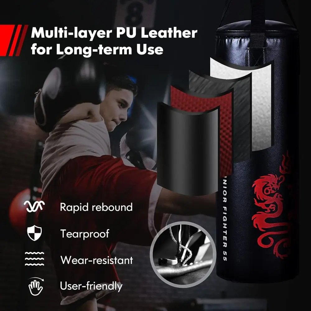 

Complete Kickboxing Training Set: 22-40lbs Punching Bag, Gloves, Rucksack, Jump Rope, Hook, Heavy Bag for MMA, Muay Thai, Krav M