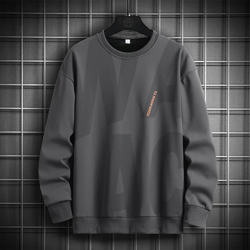 

2025 Spring New Men's Hoodie Trendy Versatile Long Sleeve T-shirt Loose Round Neck Large Casual Top