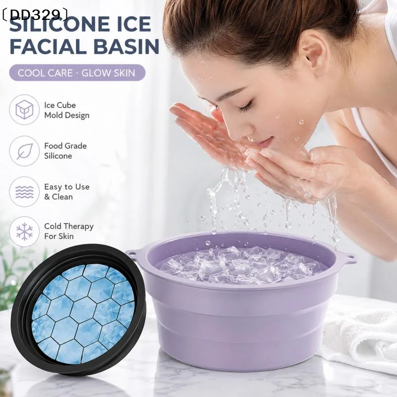 Silicone Foldable Face Ice Bowl With Built-In Ice Tray Facials Plunge Washbasin For Shrinking Pores Portable Skin Care〔DD329〕