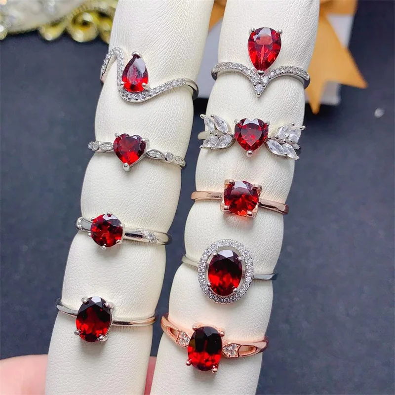 Real S925 Silver Natural Garnet Adjustable Size Ring for Women  Christmas Gift Fine with Certificate