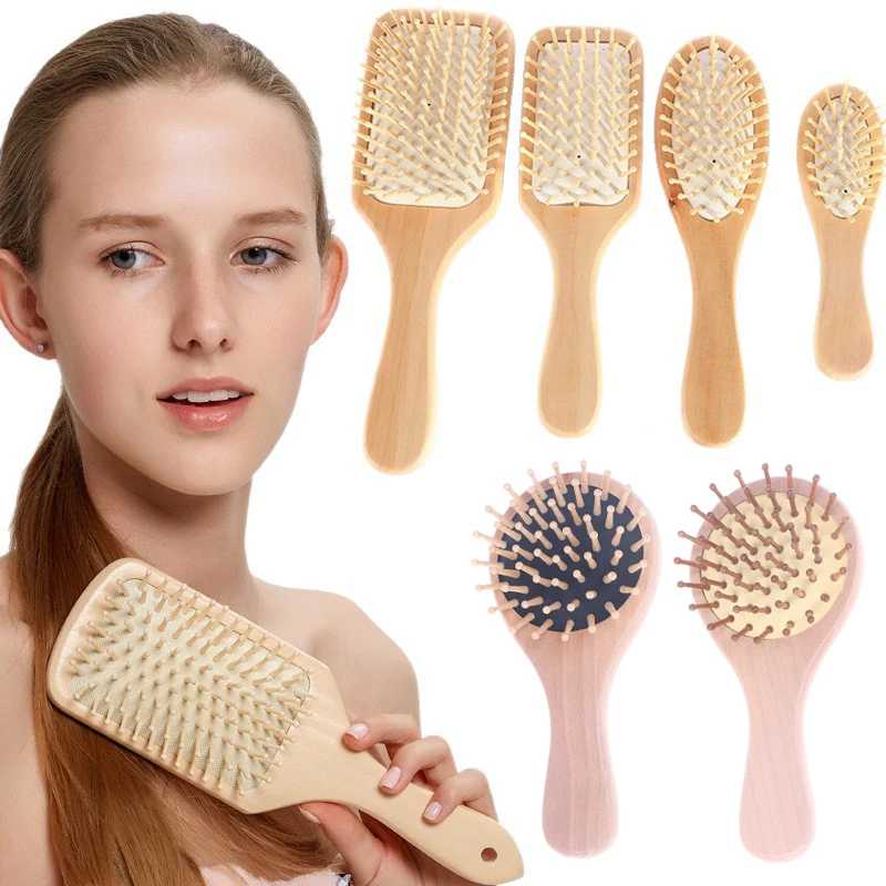 

[W1]Airbag Wood Comb Massage Hair Brush Comb For All Hair Types Anti-Static Comb & Scalp Massager Ir Cushion Design Detangling