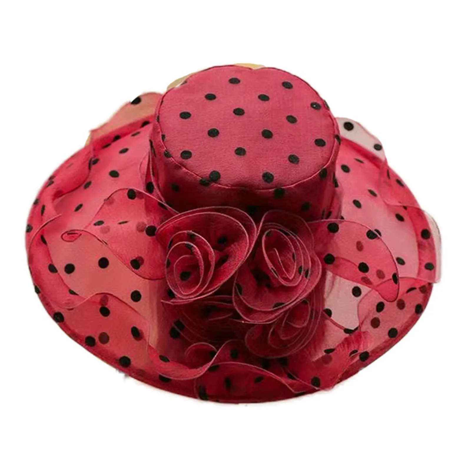 1Pc Women Summer Organza Wide Brim Bucket Hat Sweet Elegant Polka Dots Sunscreen Sun Hat Lady Church Wedding Foldable Panama Cap