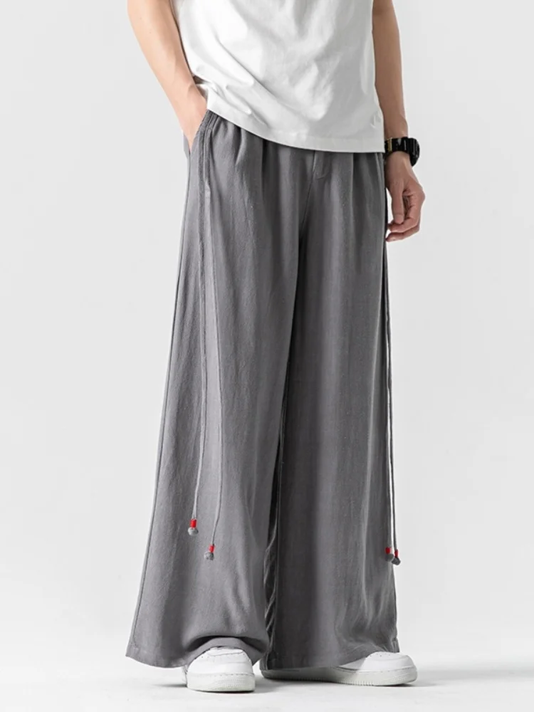 

Linen Cotton Casual Pants Men's Summer Thin Straight Loose Leg Long Trousers Breathable Comfortable Faionable Straight Cut