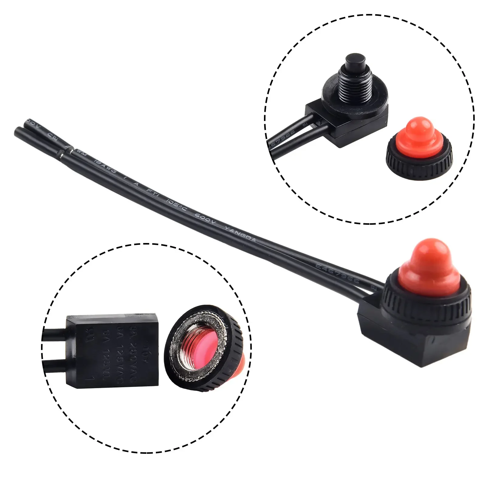 KP107 12V Latching Push Button Switch Waterproof On Off With Leads Wire For Motorcycle Outdoor Lighting Emergencys Household