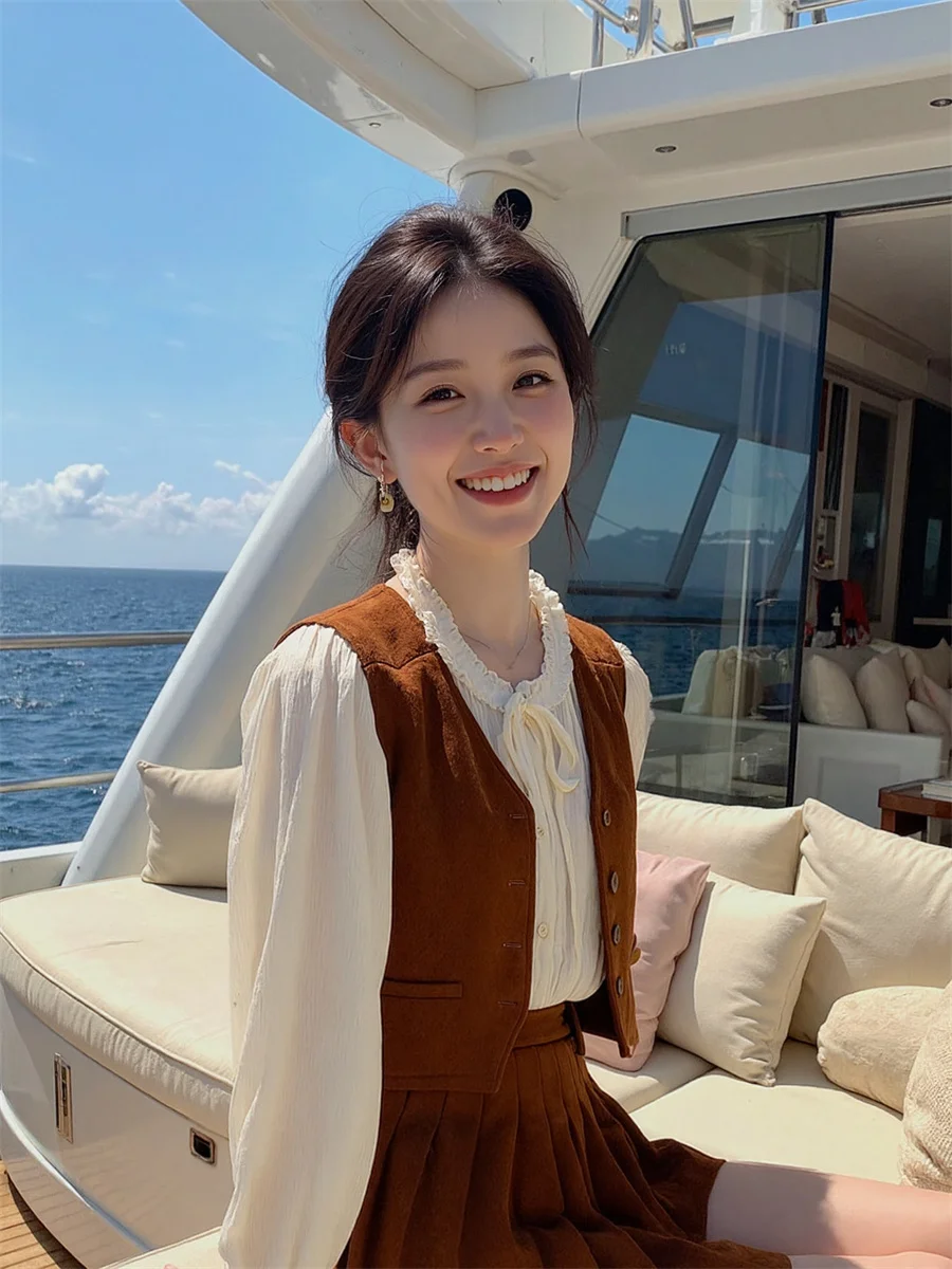 

Women'S Waistcoats Vests Woman Winter Korean Style Brown Multi-Pockets Autumn Thick Lambswool Inner Lining Sleeveless Warm