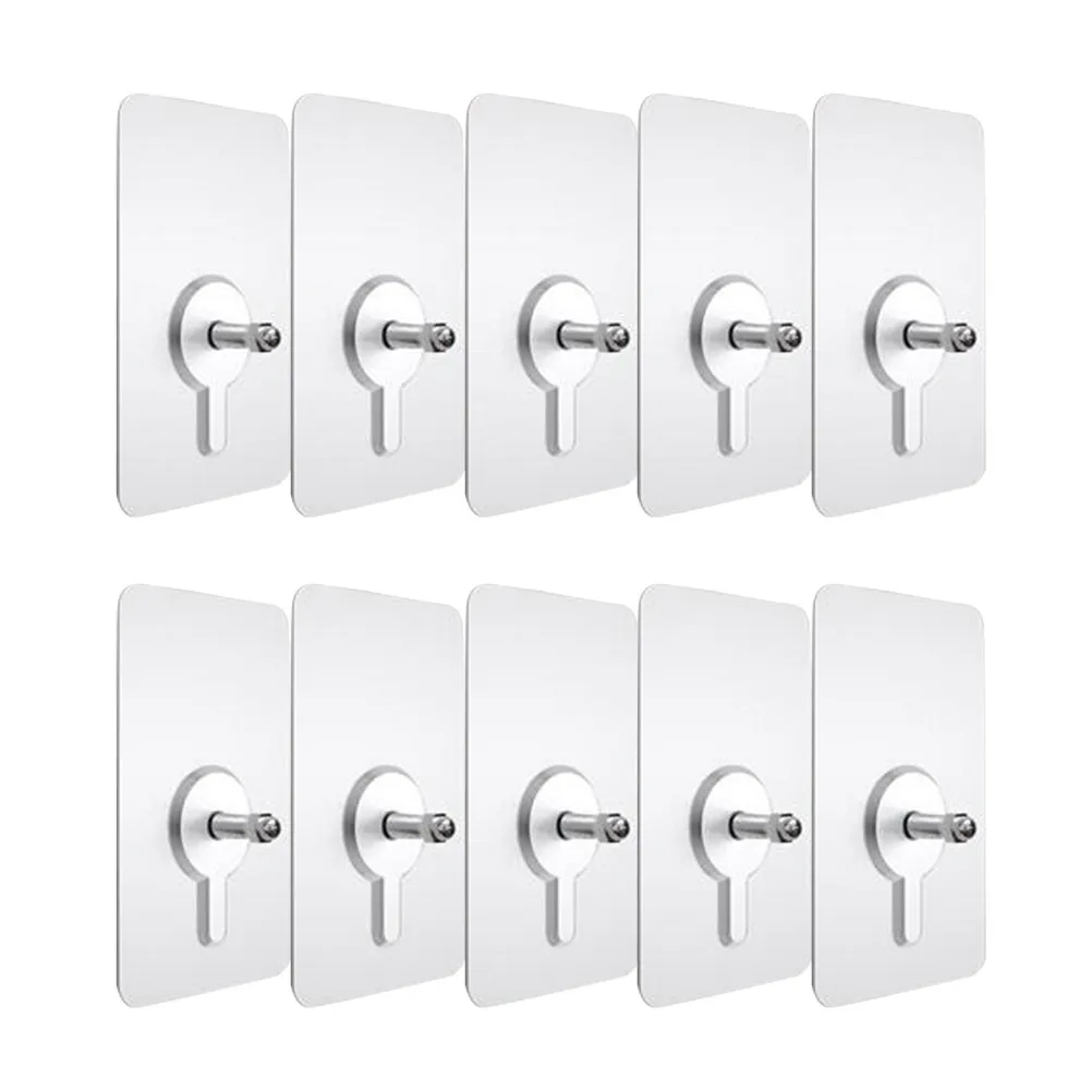 10Pcs Punch-Free Traceless Acrylic Wall Hooks 5.7x5.7cm Heavy Duty 5Kg Load Invisible Picture Hanging Kit for Decorative Plates