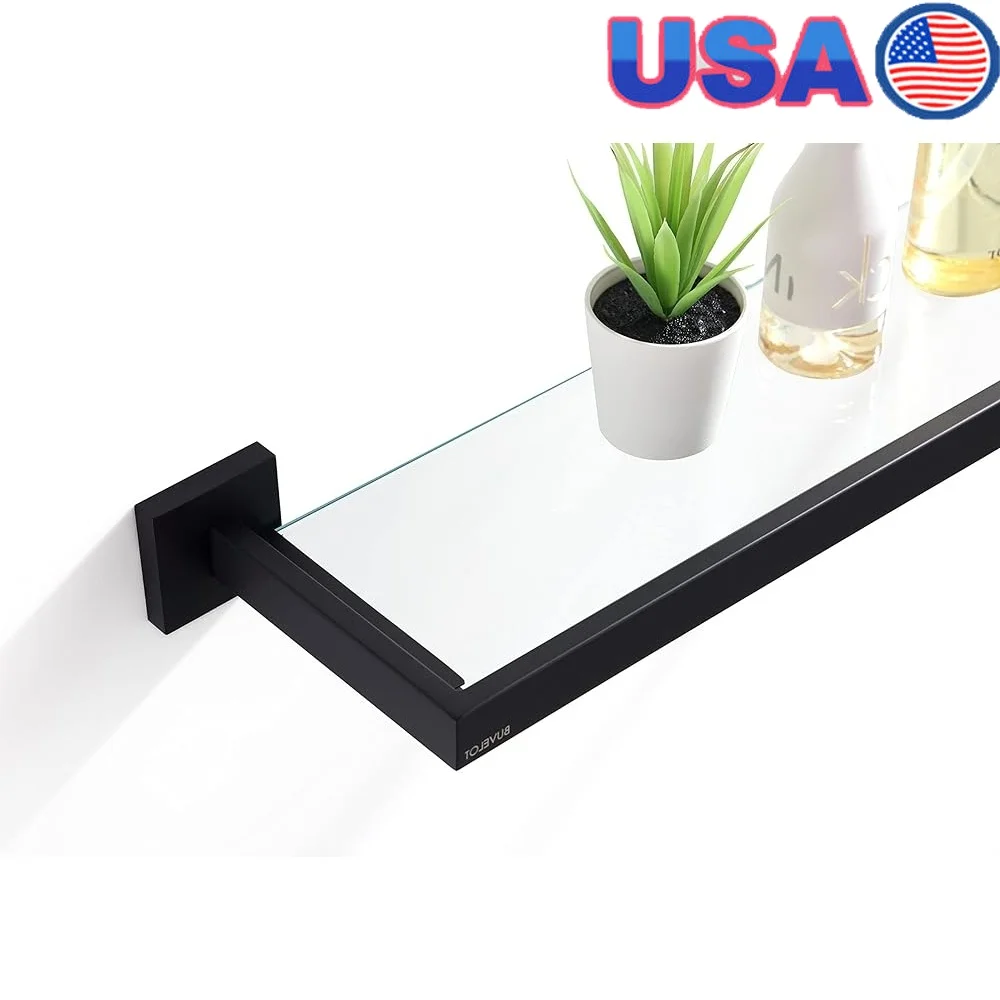 

Wall Mounted Bathroom Shelf Tempered Glass 8mm Thick Large 22.32 Inch Heavy Duty Sturdy Storage Shelf Modern Design