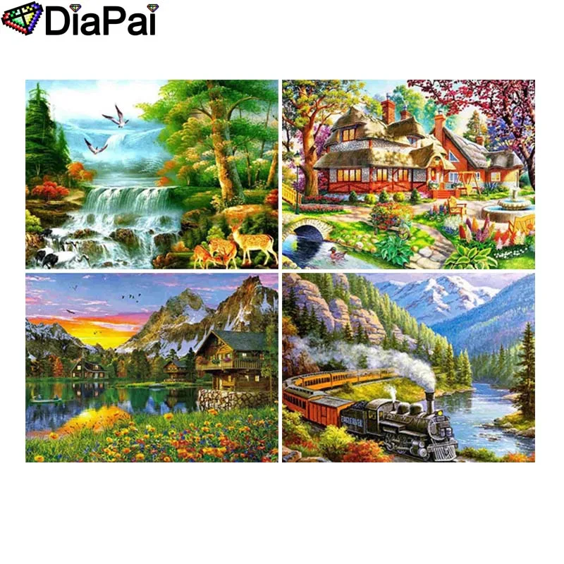 

DIAPAI 5D DIY Diamond Painting 100% Full Square/Round Drill "Seaside house scenery" 3D Embroidery Cross Stitch Home Decor