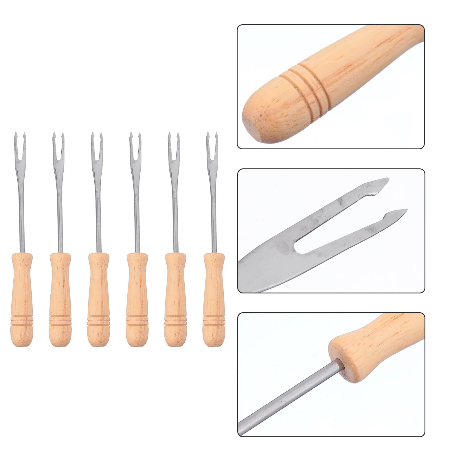 6Pcs Stainless Steel Corn Holders Wood Handle Safe Grip Bbq Forks Sweetcorn Holder Forks for Home Cooking Corn Skewers Prong