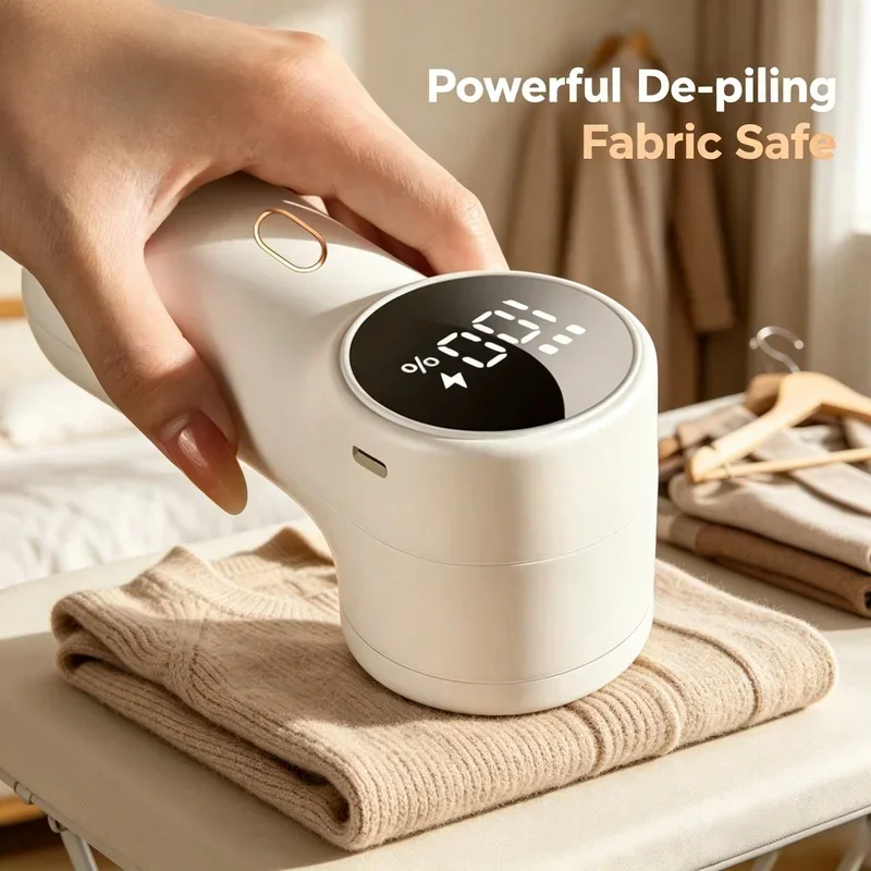 Rechargeable Fabric Shaver Portable Electric Lint Remover LED Display Pilling Trimmer for Clothes Furniture Sofas