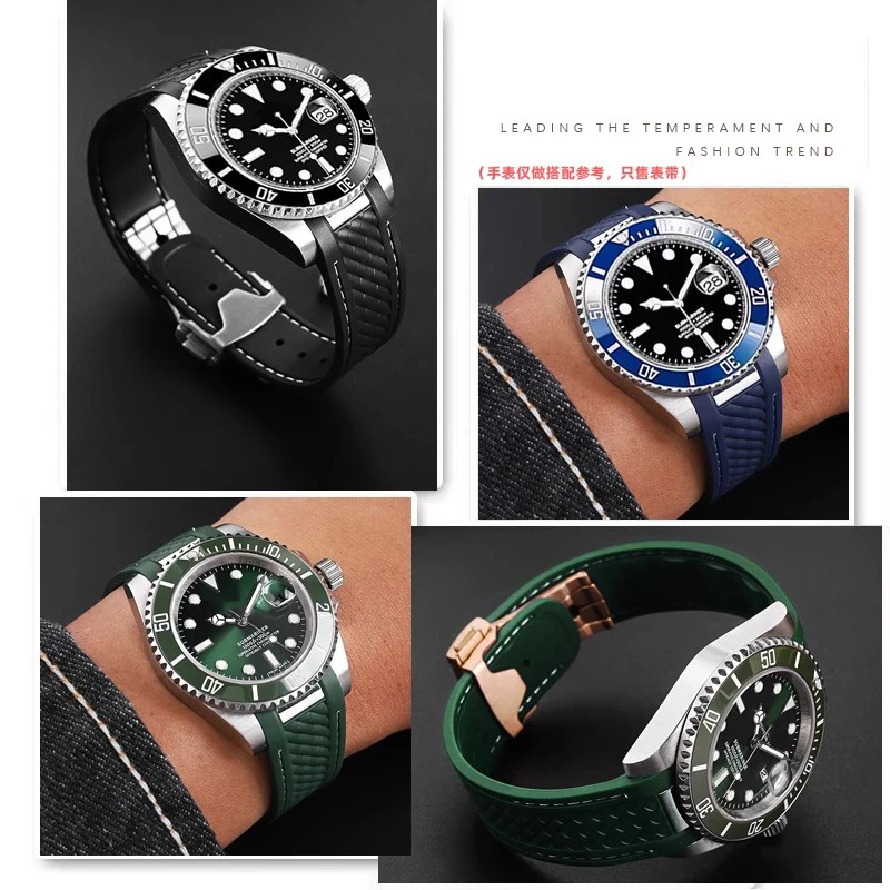 20mm For Rolex Black green Water Ghost Rubber Strap Stainless Steel Fold Buckle Silicone Watchband For Omega AT150 Seamaster 300