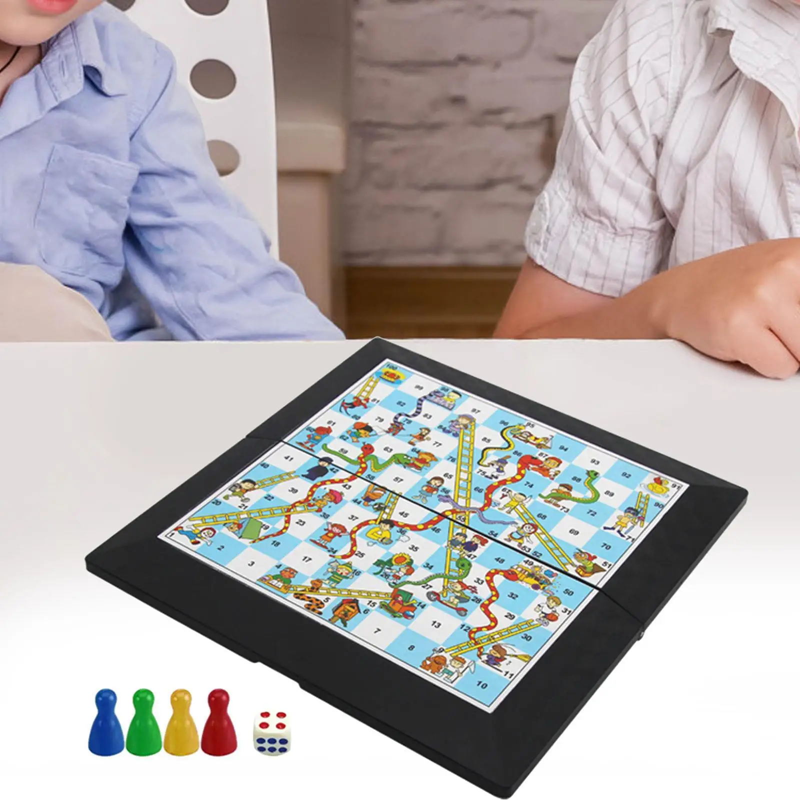 

Snake and Ladders Board Game Educational Game Favor Portable Folding Chess Board for Children Schools Adults Indoor Kids