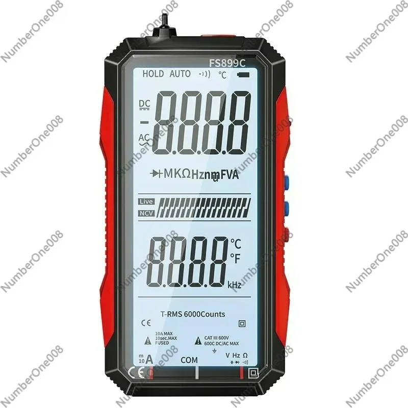 

FS899C Digital Multimeter, 6000 Counts NCV Tester with Backlit LCD, AC/DC Voltage Current Ohm Capacitance Hz Temp