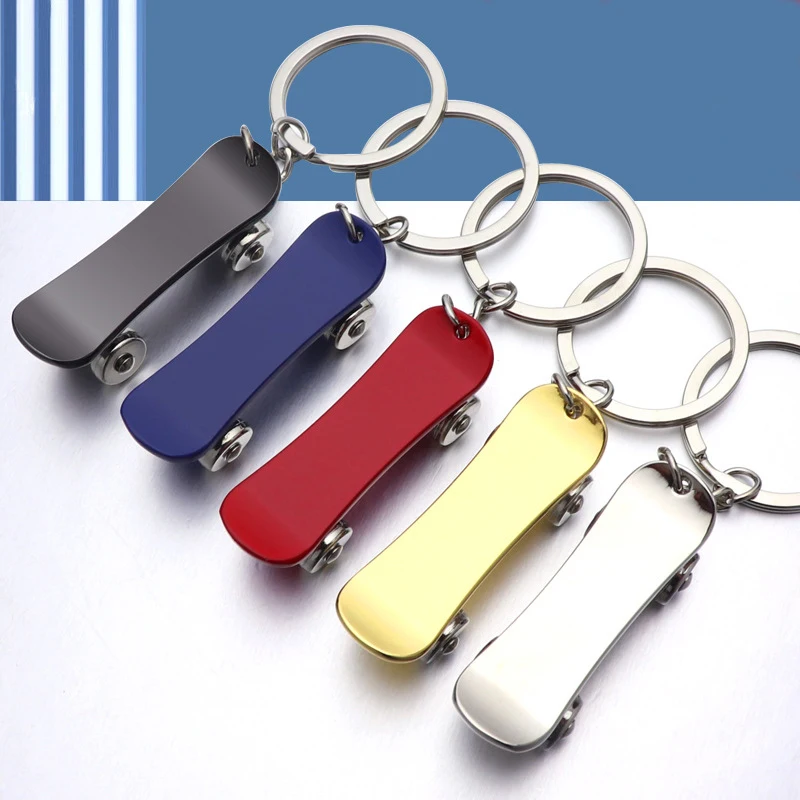 1pc Simulation Scooter Keychain Metal Keyring Decor Purse Backpack Decompress Toy Mini Skateboard Movable Wheels Creative Gifts