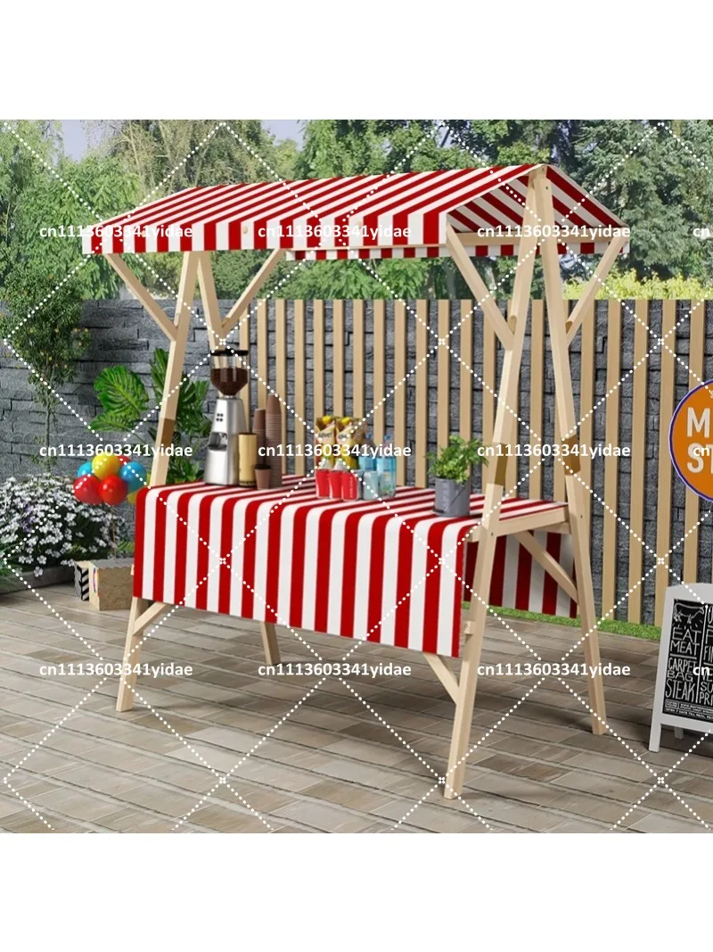 wooden-market-stall-rack-folding-mobile-snack-cart-for-shopping-mall-display