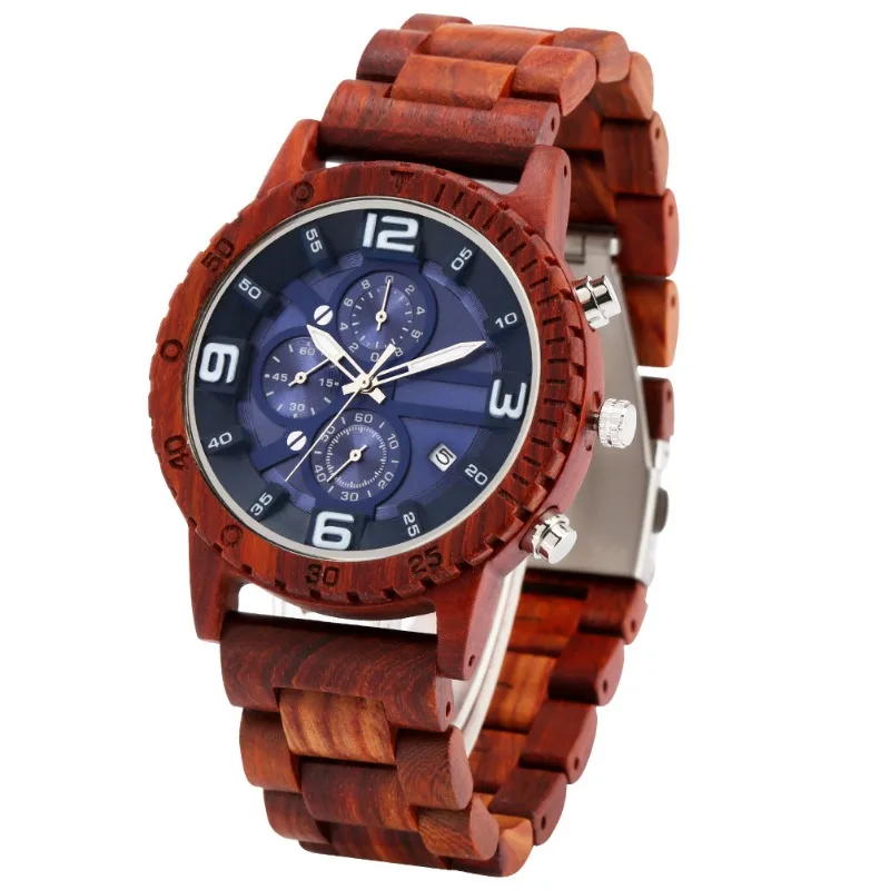 

All ebony three-eye six-hand chronograph multi-function calendar wooden watch