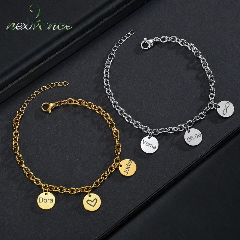 Nextvance New Custom Engraved Name Bracelet Stainless Steel Bracelets Women Personalized Boy Letter Date Daily DIY Jewelry Gifts