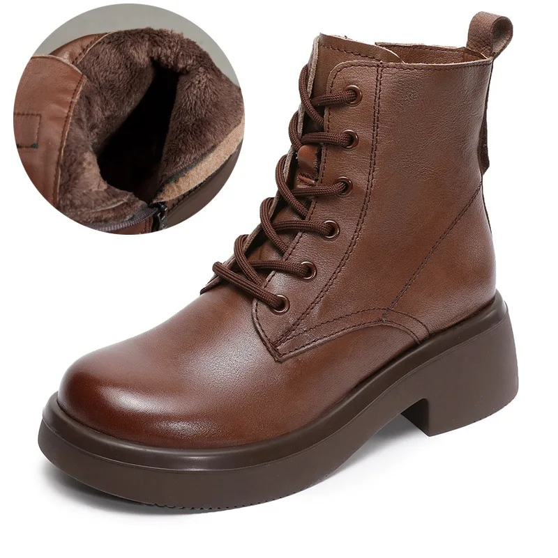 

ZXRYXGS 2025 New Cross Strap Side Zipper Top Layer Cowhide Leather Boots Autumn Winter Boots Mid Heel Women in-tube Trendy Boots