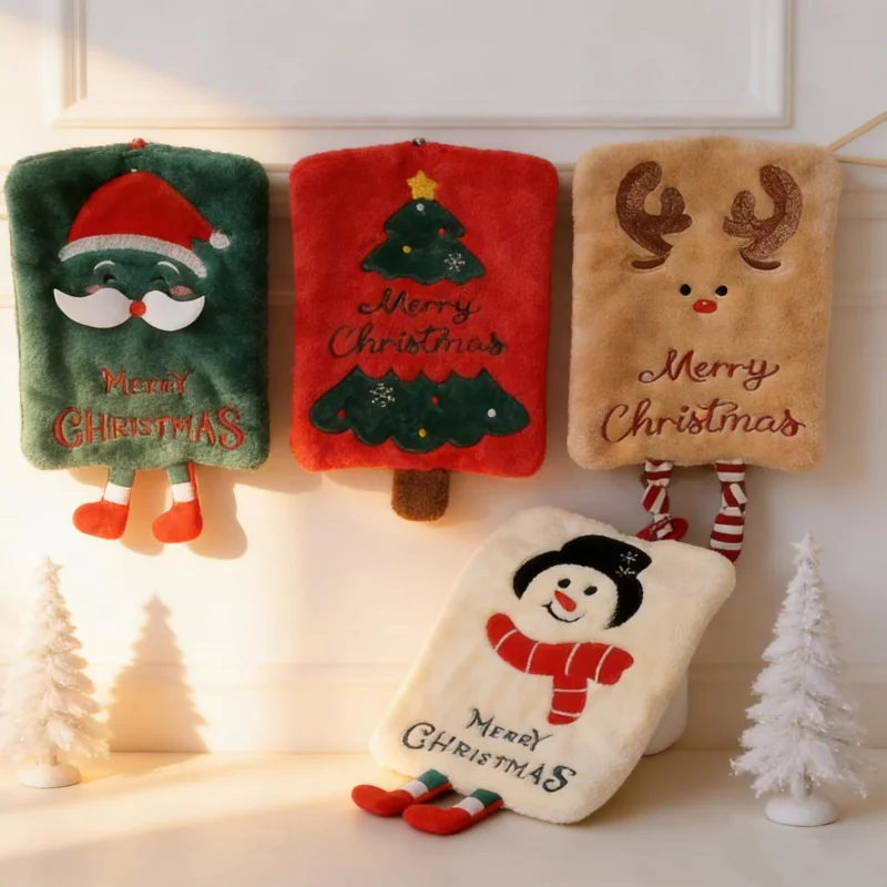 2/4 Pack Square Handkerchiefs, Soft and Comfortable, Cute Cartoon Design, Hanging Style, Absorbent, Quick-Drying, Three-Layer Thick Coral Fleece Kitchen Towel, Household Essential Practical Handkerchief