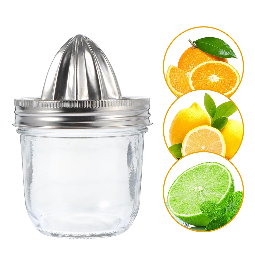 2Pcs Mason Jar Citrus Juicer Stainless Steel Manual Hand Press Juicer for Orange Lemon Home Kitchen Fruit Juice Squeezer