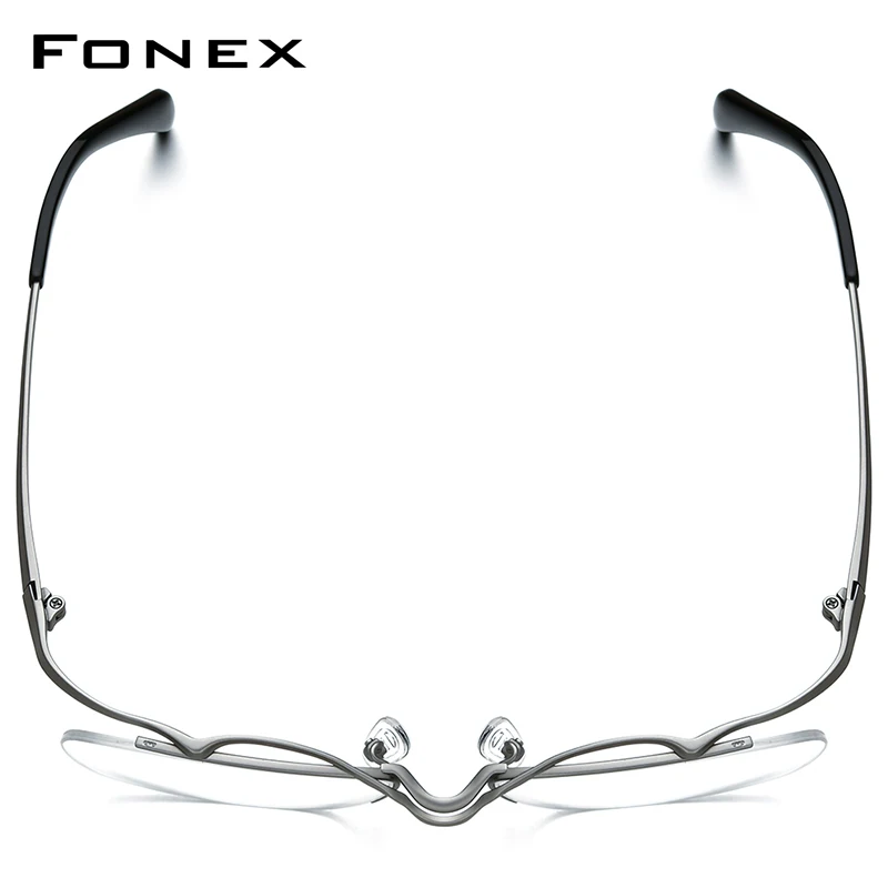 FONEX Titanium Eyeglasses Frame Men Brand Design Semi-Rimless Square Glasses Half-Rim Japanese Ultralight-Weight Eyewear 85762