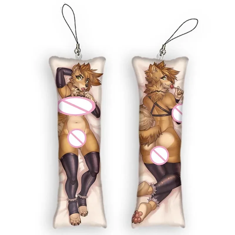 4x12cmKeychain Original Design Mini Furry Dakimakura Pendant Double-Sided Print Ornament Animal Small Body Pillow Pendants