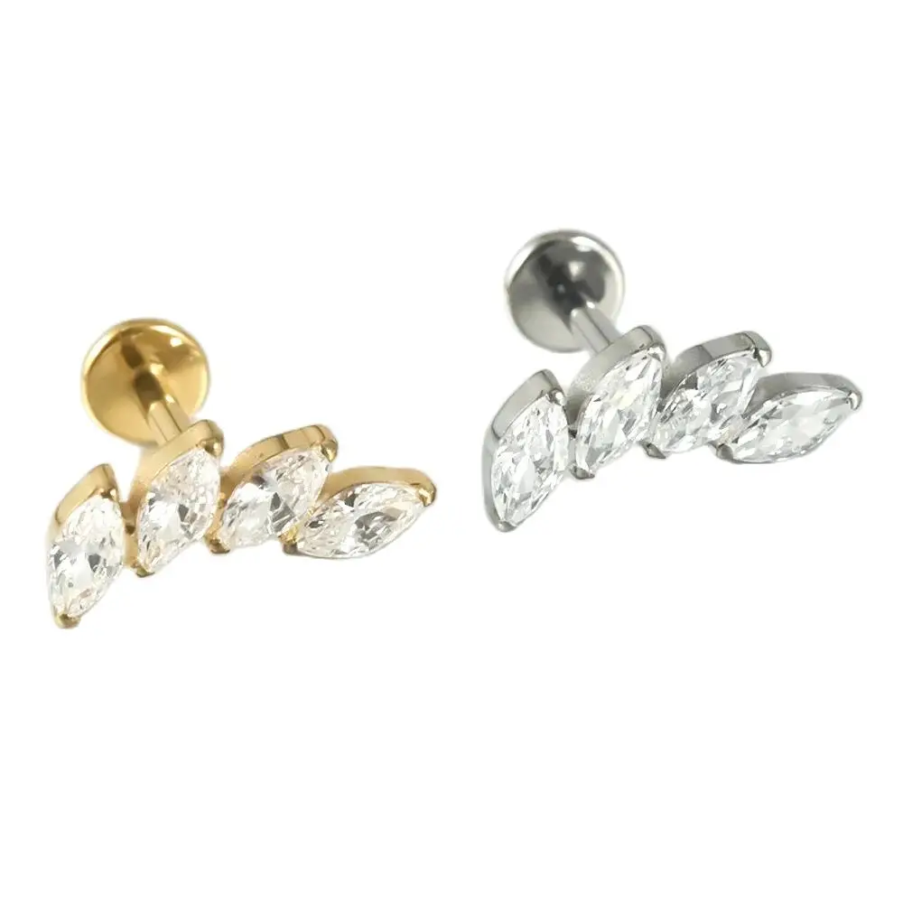 1PC Crown F136 Solid Titanium Cartilage Earrings Stud 16G Internally Threaded Zircon Flower Helix Ear Tragus Piercing Jewelry