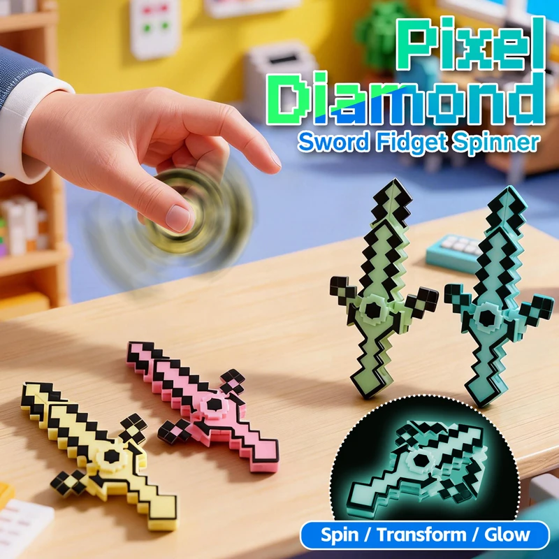 Llaveros de estilo pixelado, juguetes transformables, espada de gemas luminosa, espada giratoria, juguetes infantiles, juegos MC, colgante para mochila, regalos.