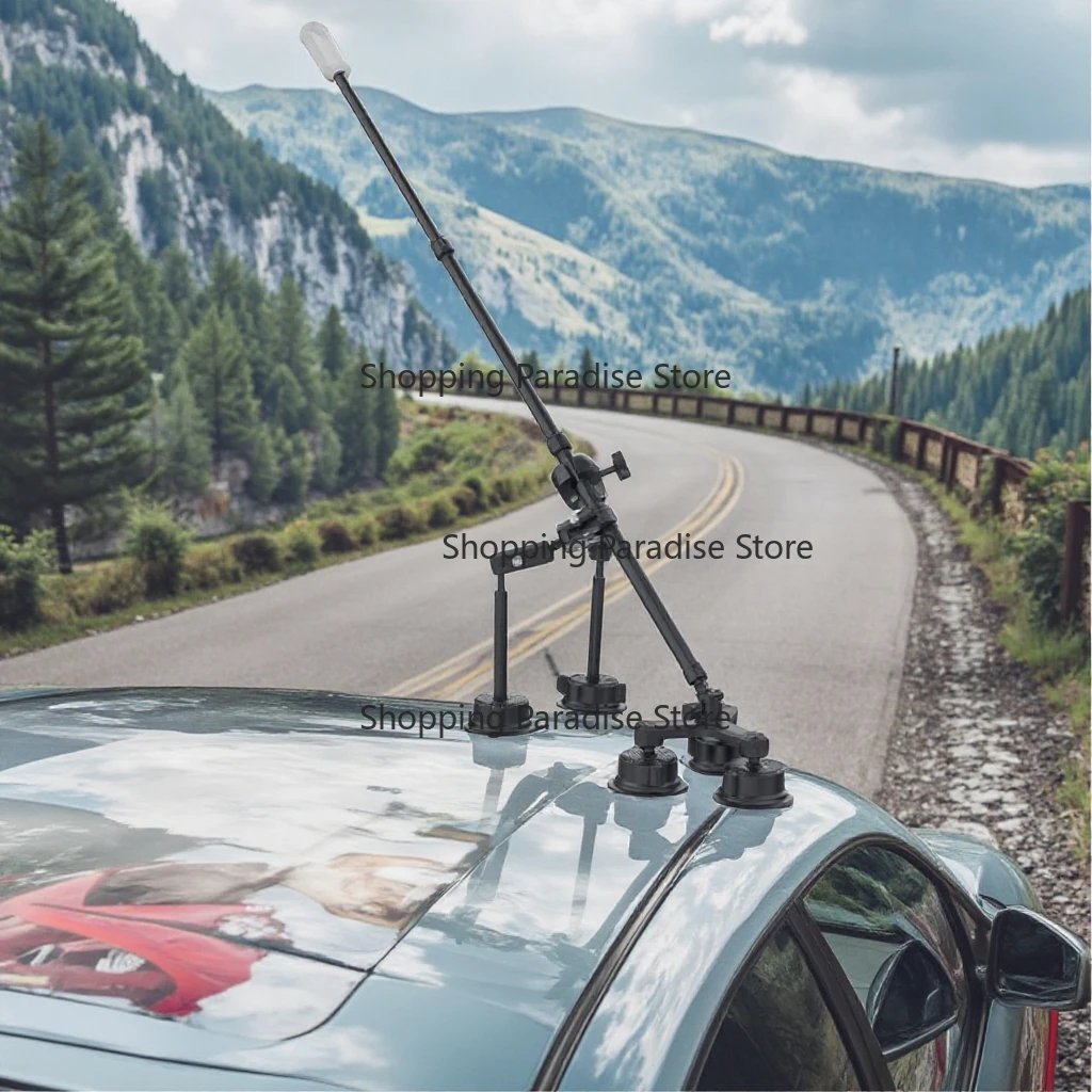 Aluminum Alloy Retractable Selfie Stick Strong Suction Cup Car Roof Action Camera Mount 360° Video Shooting Bracket Accessory